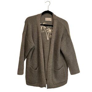 THE BEACH PEOPLE Sweater Cardigan Gray Embroidered Womens Size XS/S Pockets